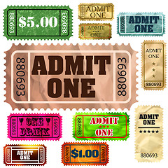 Image showing Set of vintage and modern ticket admit one. EPS 8