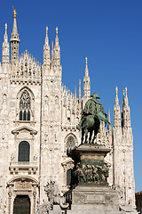 Image showing Milan Cathedral and monument to king Vittorio Emanuele II