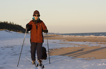 Image showing Skiing at the Beach
