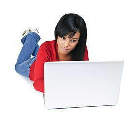 Image showing Young woman with laptop computer