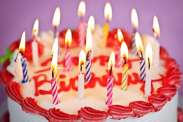 Image showing Birthday cake with lit candles