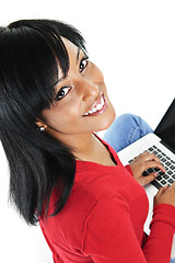 Image showing Young black woman using laptop computer