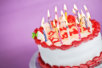 Image showing Birthday cake with lit candles