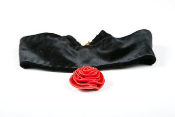 Image showing Necklace red rose on black velvet. Hand made from a plastic clay