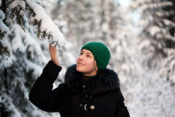 Image showing girl in winter forest