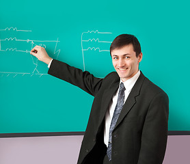 Image showing Teacher giving a lecture with a smile