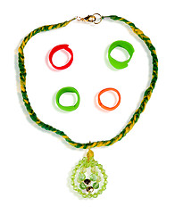 Image showing A set of rings from plastic clay. Pendant. Handwork