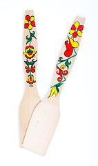 Image showing Wooden spatulas used for cooking. Hand Painted