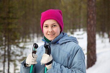 Image showing Young girl on ski trip