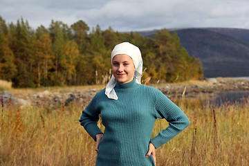 Image showing A girl in a headscarf