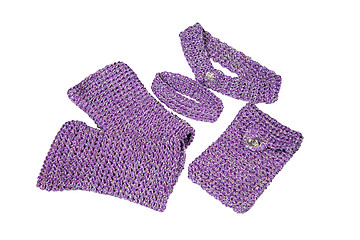 Image showing A set of knitted accessories. Handwork
