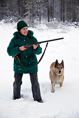 Image showing Winter hunting with dogs