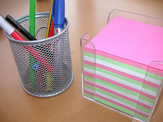 Image showing pens and notepaper on a desk