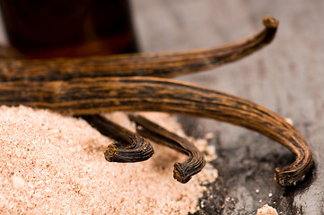 Image showing Vanilla With Bottle Of Essential Oil And Powder- Beauty Treatmen