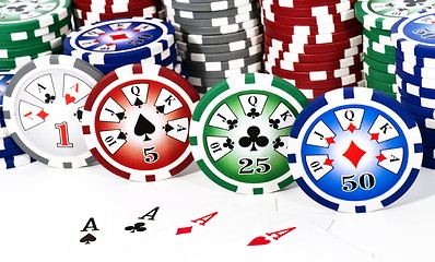 Image showing Four aces and chips