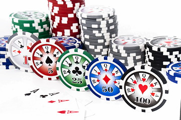 Image showing piled chips with poker of ace