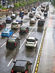 Image showing Rainy traffic jam