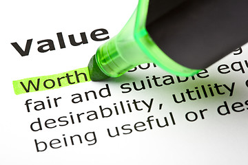 Image showing 'Worth' highlighted, under 'Value'