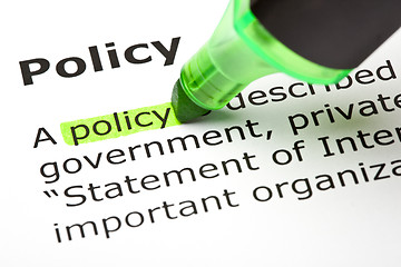 Image showing 'Policy' highlighted in green