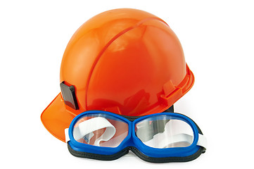Image showing Helmet orange and goggles