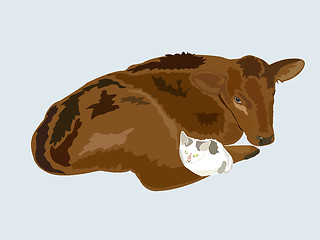 Image showing illustrtion of the calf and a white cat
