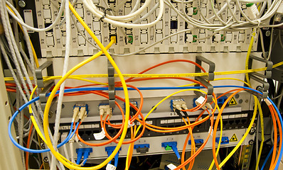 Image showing Fiber cables connected to servers 