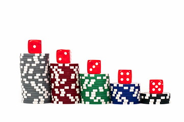 Image showing Piled poker chips with dice