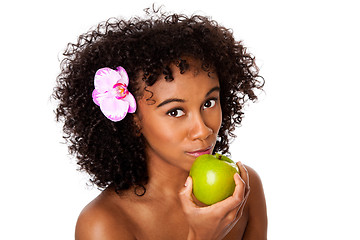 Image showing Healthy woman eating apple