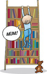 Image showing baby boy climbing on bookcase