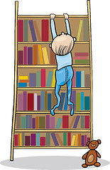 Image showing baby boy climbing on bookcase