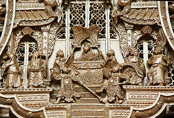 Image showing Chinese old story stone carving with group people. 