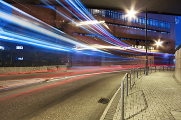 Image showing Modern Urban City with Freeway Traffic at Night, hong kong 