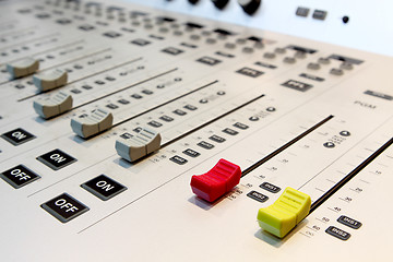 Image showing Sound mixer, low angle shot with shallow DOF, useful for various