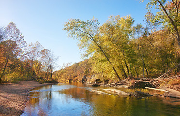 Image showing autumn leaves and trees on river