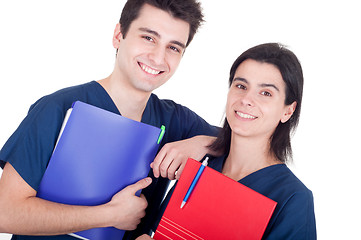 Image showing Doctors team holding folders