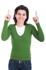 Image showing Woman pointing up