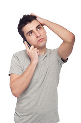 Image showing Stressed man on the phone