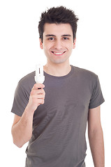 Image showing Man holding lightbulb