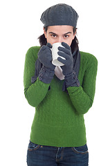 Image showing Winter woman having coffee