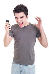 Image showing Man yelling into mobile