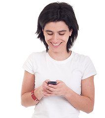 Image showing Casual woman text messaging