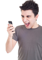 Image showing Man yelling into mobile