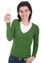 Image showing Woman holding lightbulb