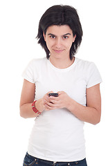 Image showing Casual woman text messaging