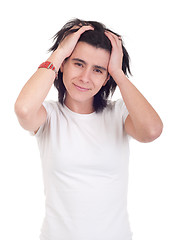 Image showing Stressed casual woman