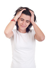 Image showing Stressed casual woman