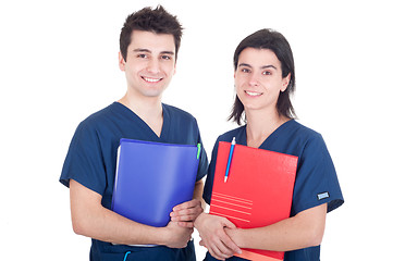 Image showing Doctors team holding folders