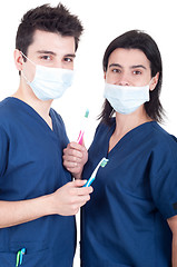 Image showing Doctors team with toothbrush