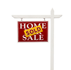 Image showing Red Sold For Sale Real Estate Sign on White