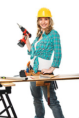 Image showing smiling woman carpenter